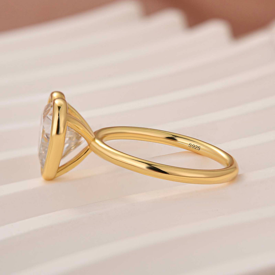 S925 Moissanite 3.0Ct Heart Bezel-Set Solitaire 18K Gold Plated Ring