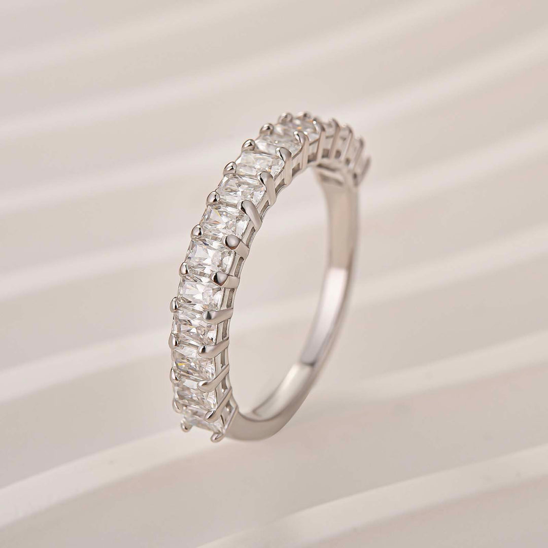 Moissanite 2.25Ct Emerald Cut Half Eternity Stackable Wedding Band in Sterling Silver