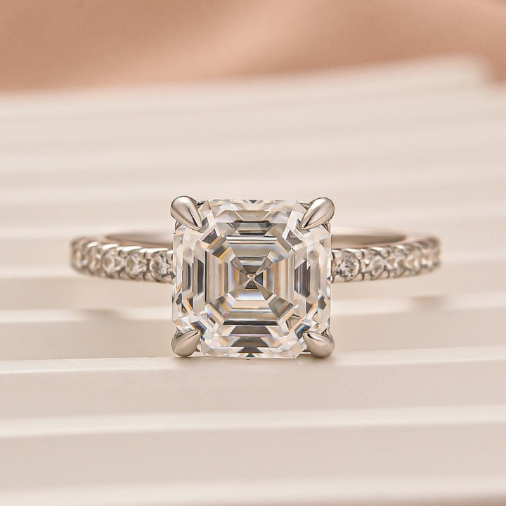 2.5Ct Asscher Cut White Gold Moissanite Diamond Engagement Ring