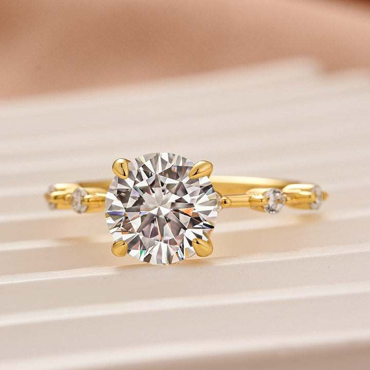 Moissanite 2.0 Ct Round Cut Yellow Gold Promise Ring For Women