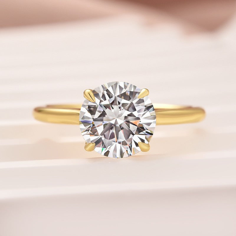 Moissanite 2.0Ct Round Cut Cathedral Setting Yellow Gold Engagement Ring In Sterling Silver