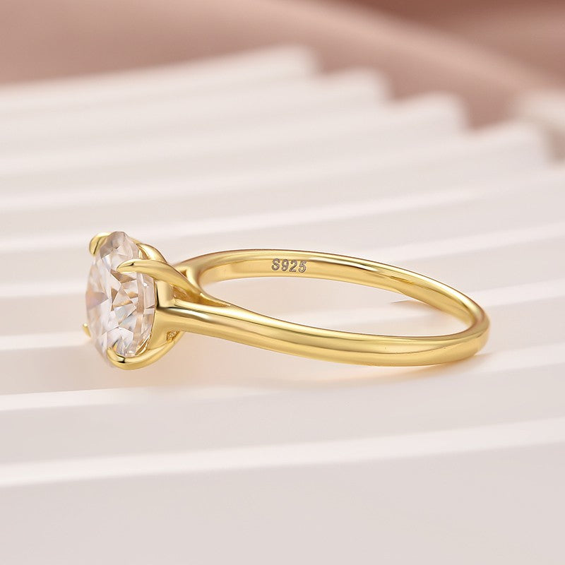 Moissanite 2.0Ct Round Cut Cathedral Setting Yellow Gold Engagement Ring In Sterling Silver