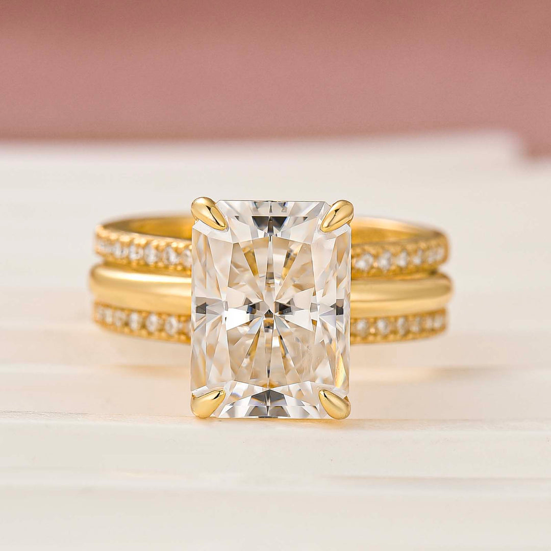 Moissanite 4.5Ct Radiant Cut 2PC Stackable Enhancer Open Band Ring Sets In Sterling Silver