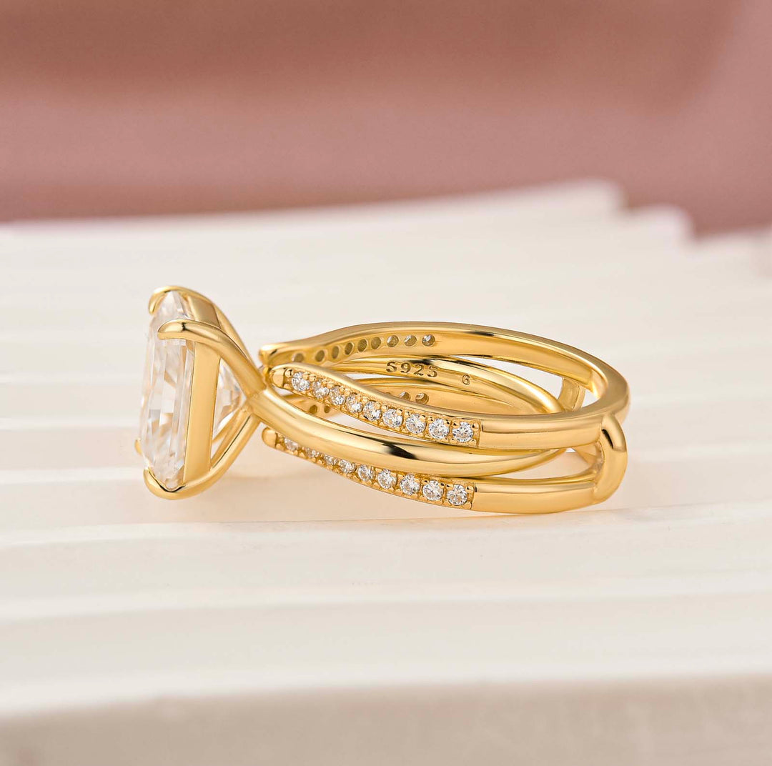 Moissanite 4.5Ct Radiant Cut 2PC Stackable Enhancer Open Band Ring Sets In Sterling Silver