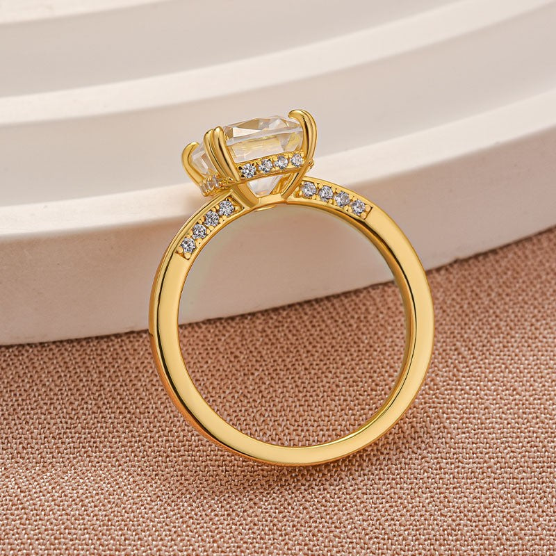 Moissanite 3.0 Ct Cushion Cut Solitaire Double Prongs Yellow Gold Promise Ring For Women