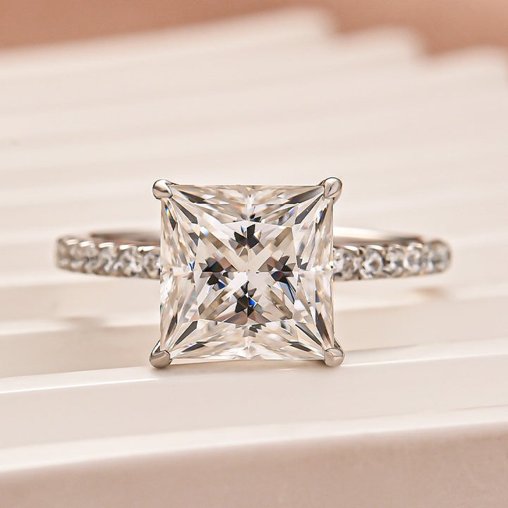 Rodiffy Moissanite 3.0 Ct Square Princess Cut White Gold Bridal Ring