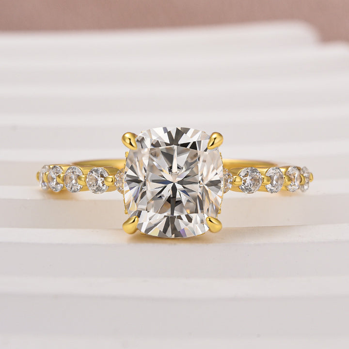Rodiffy Moissanite 2.0 Ct Yellow Gold Cushion Cut Bridal Ring