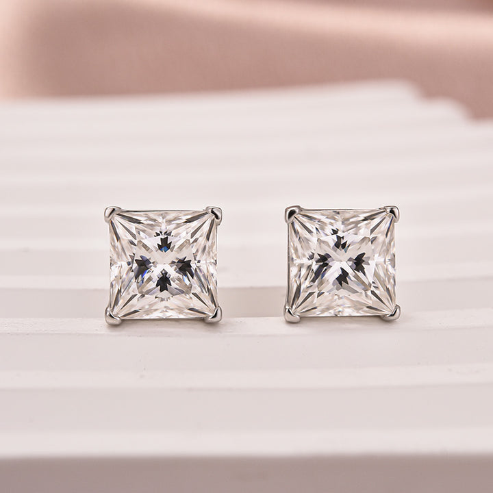 Rodiffy 2.0 Ct*2 Moissanite Diamond White Gold 4 Prong Princess Stud Earrings