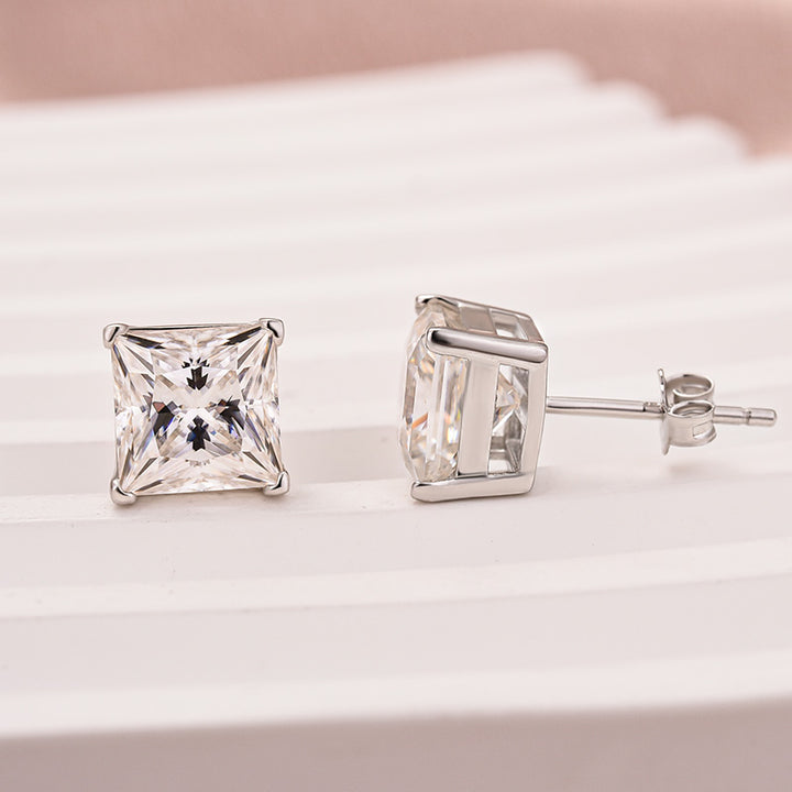 Rodiffy 2.0 Ct*2 Moissanite Diamond White Gold 4 Prong Princess Stud Earrings