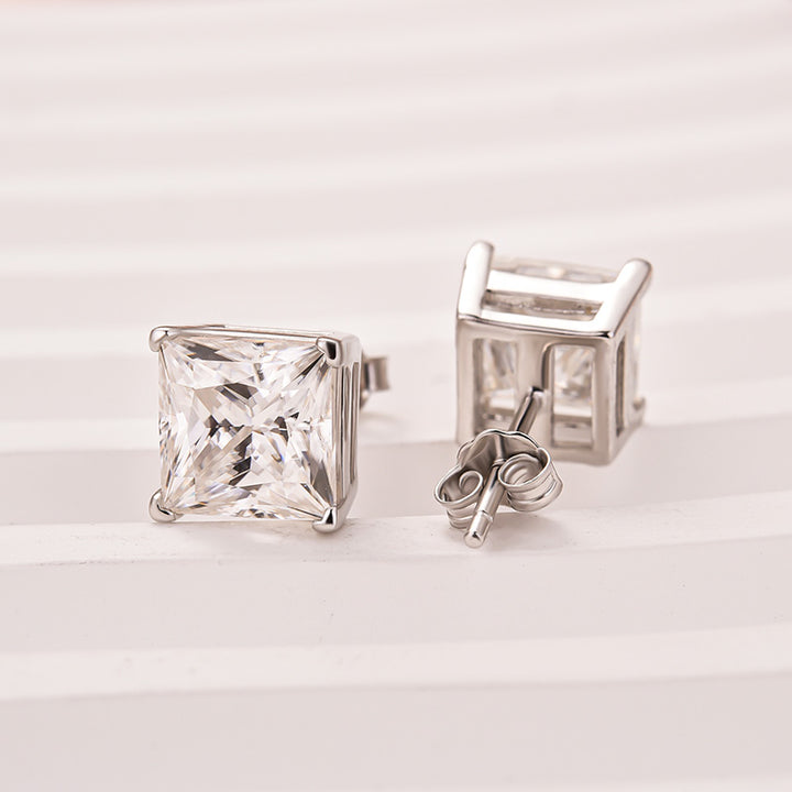 Rodiffy 2.0 Ct*2 Moissanite Diamond White Gold 4 Prong Princess Stud Earrings