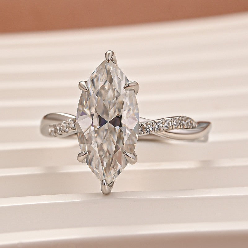 Moissanite 3.0Ct Marquise Cut Twist White Gold Promise Ring For Women