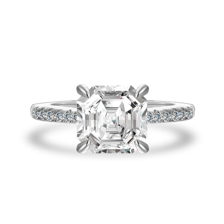 2.5Ct Asscher Cut White Gold Moissanite Diamond Engagement Ring