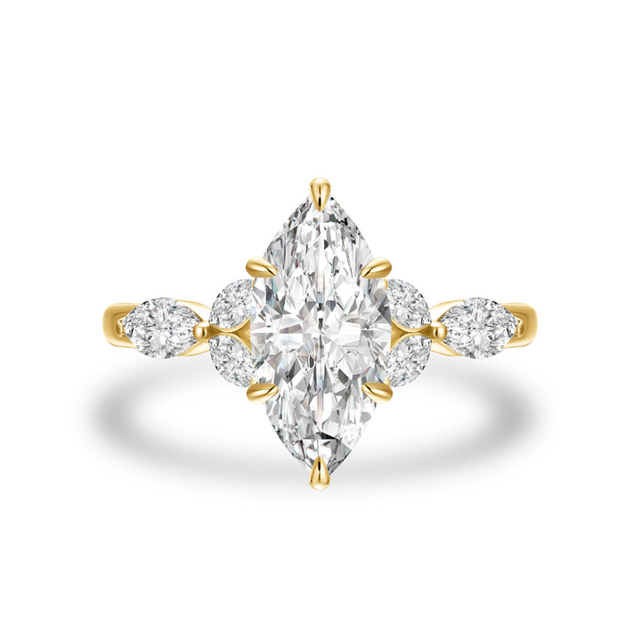 Moissanite 2.0 Ct Marquise Cut Side Stone Yellow Gold Engagement Ring