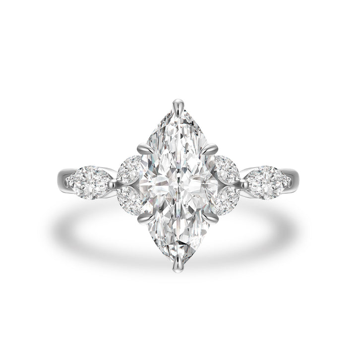 Moissanite 2.0 Ct Marquise Cut Side Stone White Gold Engagement Ring
