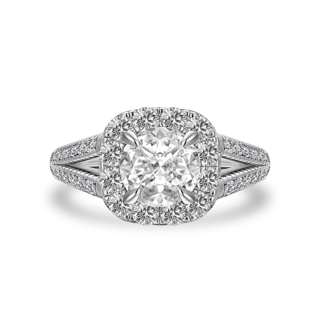 Moissanite 1.2Ct Halo Round Cut Split Shank White Gold Promise Ring For Women