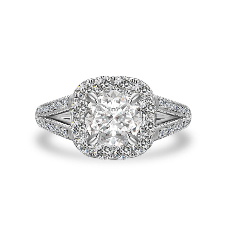 Moissanite 1.2Ct Halo Round Cut Split Shank White Gold Promise Ring For Women