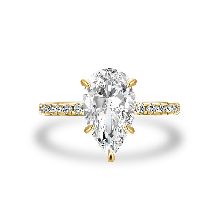 Moissanite 2.8Ct Pear Cut Yellow Gold Promise Ring For Women