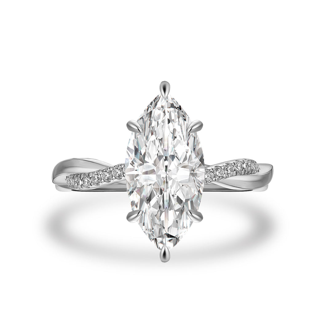 Moissanite 3.0Ct Marquise Cut Twist White Gold Promise Ring For Women