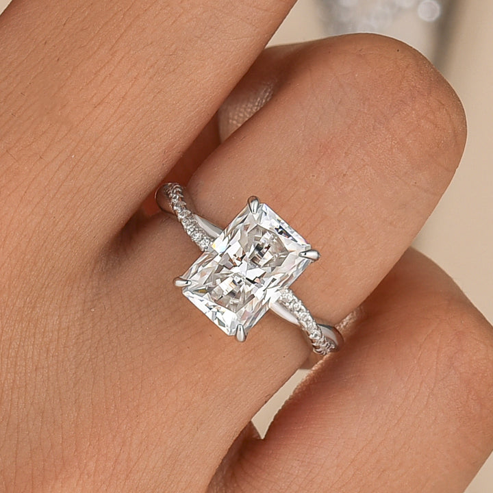 Moissanite 3.5Ct Radiant Twist Promise Ring In 925 Sterling Silver