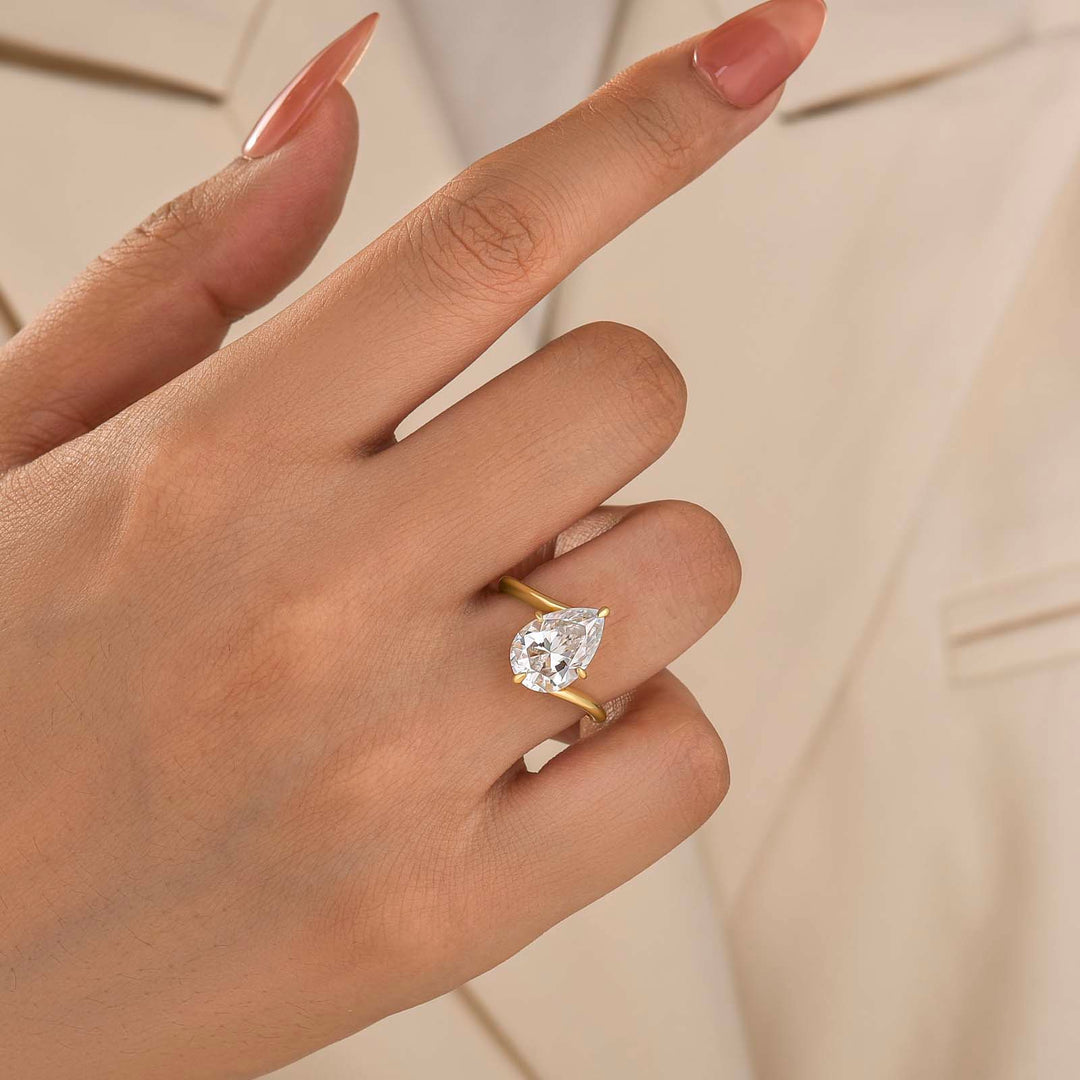 Moissanite 3.5Ct Pear Cut Solitaire Promise Ring Travel Ring In Sterling Silver