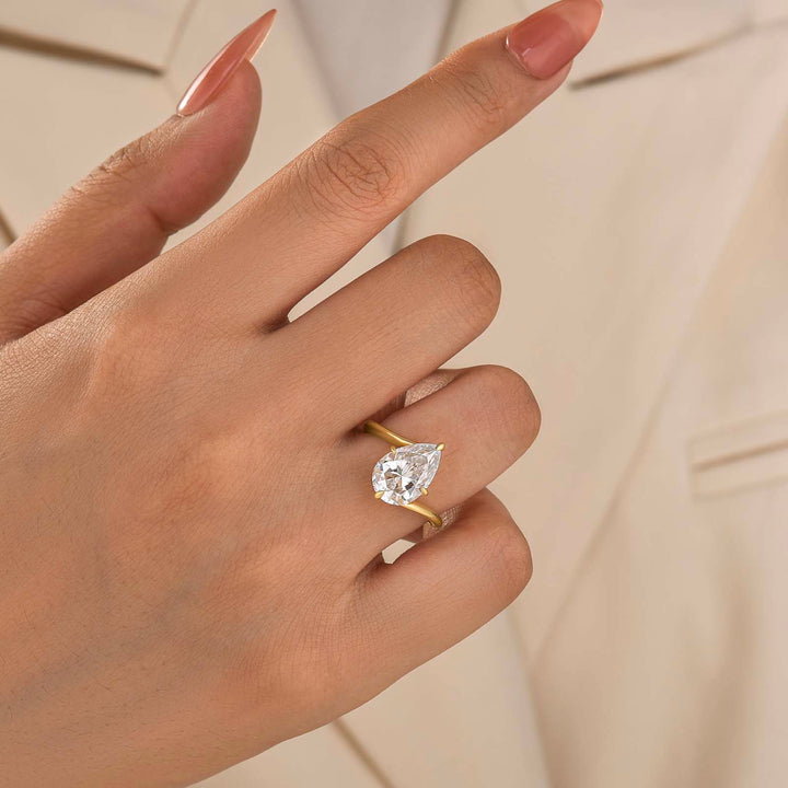 Moissanite 3.5Ct Pear Cut Solitaire Promise Ring Travel Ring In Sterling Silver