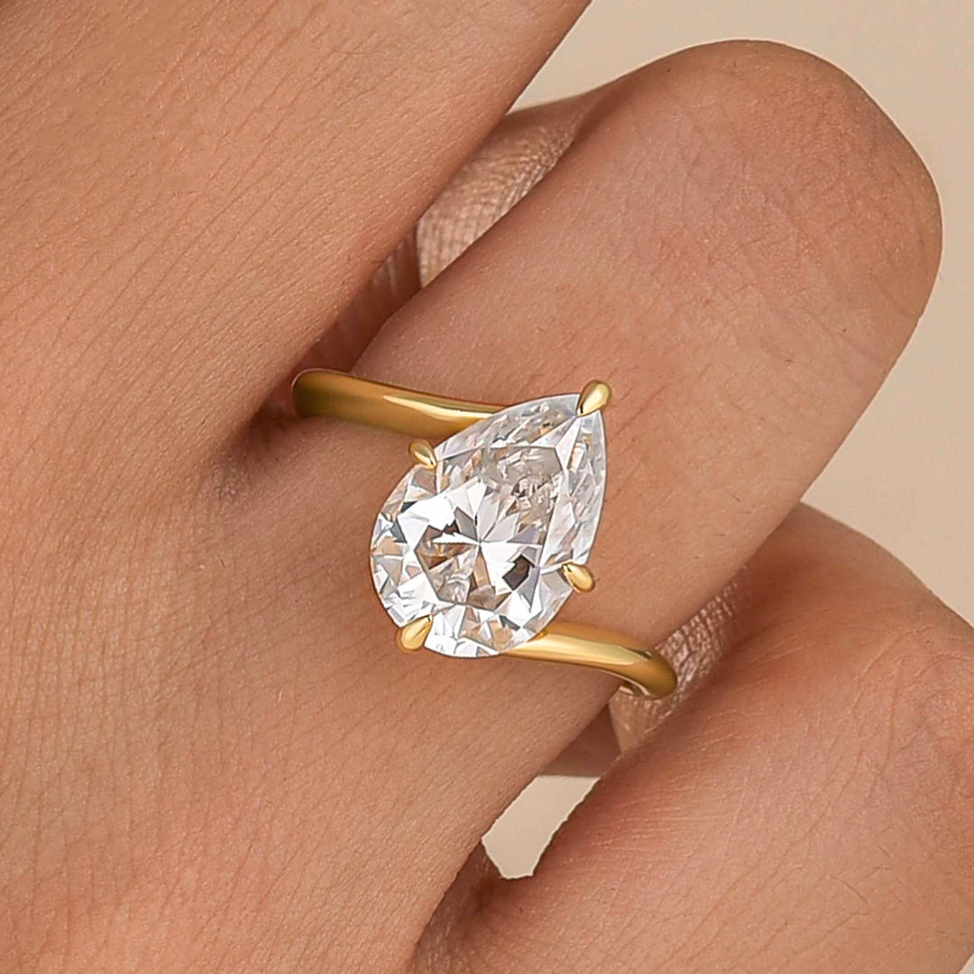 Moissanite 3.5Ct Pear Cut Solitaire Promise Ring Travel Ring In Sterling Silver