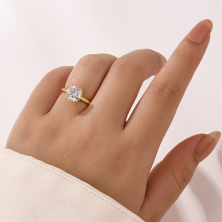 Moissanite 2.0Ct Round Cut Cathedral Setting Yellow Gold Engagement Ring In Sterling Silver