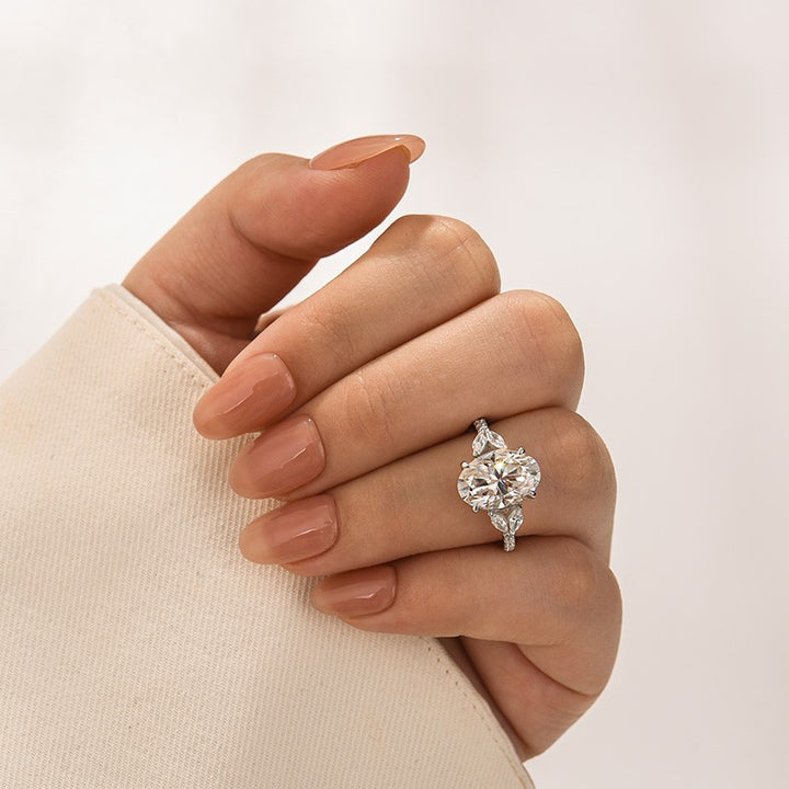 Rodiffy Moissanite 4.0 Ct Oval and Angled Marquise Five Stone White Gold Engagement Ring