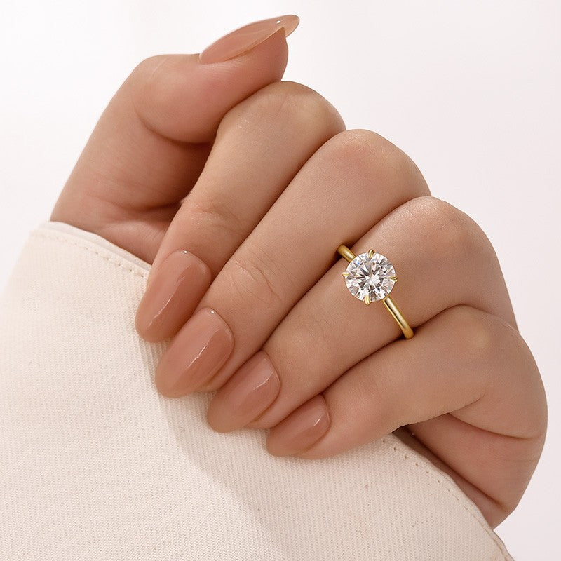 Moissanite 2.0Ct Round Cut Cathedral Setting Yellow Gold Engagement Ring In Sterling Silver