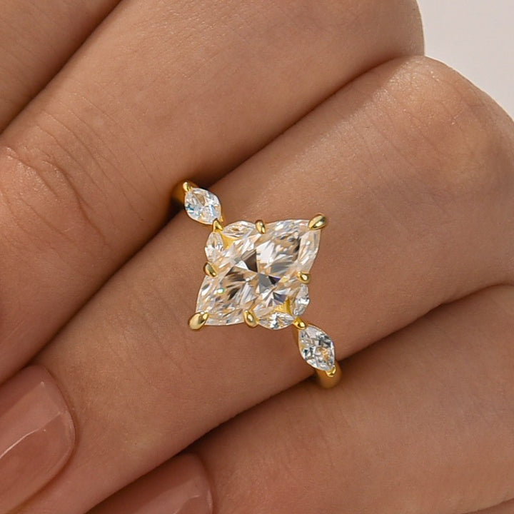 Moissanite 2.0 Ct Marquise Cut Side Stone Yellow Gold Engagement Ring