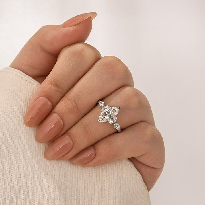Moissanite 2.0 Ct Marquise Cut Side Stone White Gold Engagement Ring