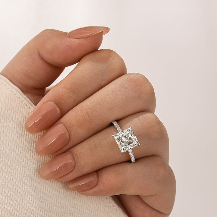 Rodiffy Moissanite 3.0 Ct Square Princess Cut White Gold Bridal Ring