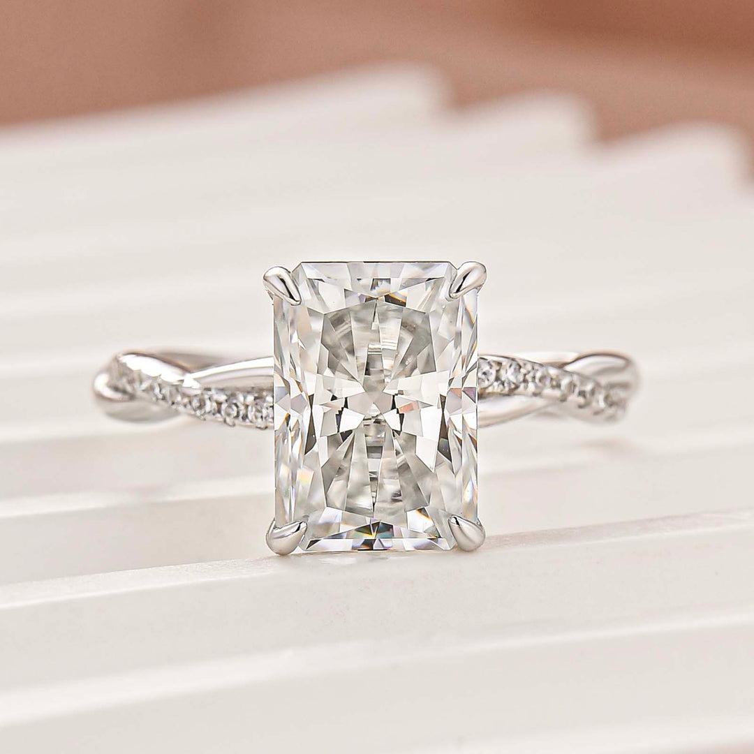 Moissanite 3.5Ct Radiant Twist Promise Ring In 925 Sterling Silver