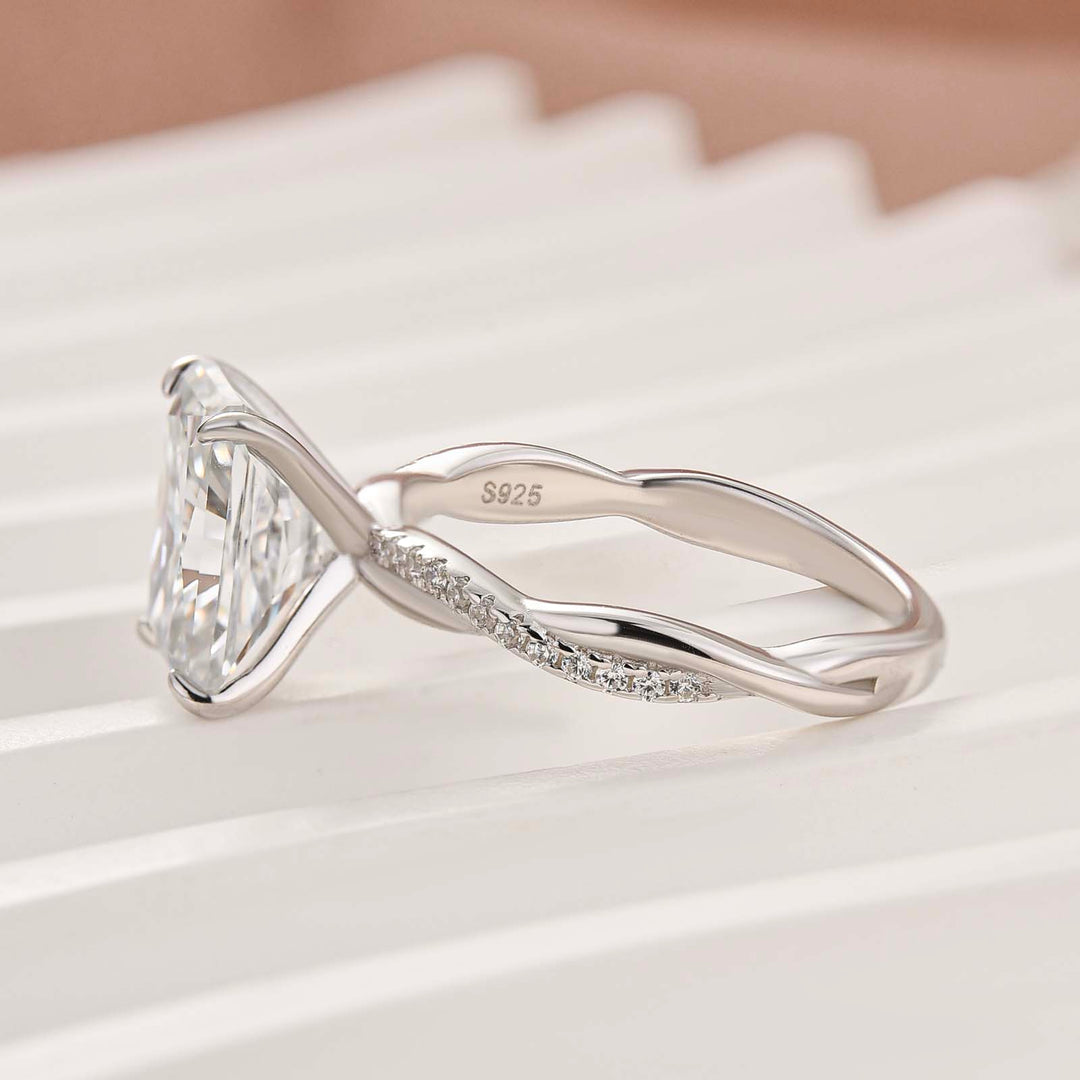 Moissanite 3.5Ct Radiant Twist Promise Ring In 925 Sterling Silver