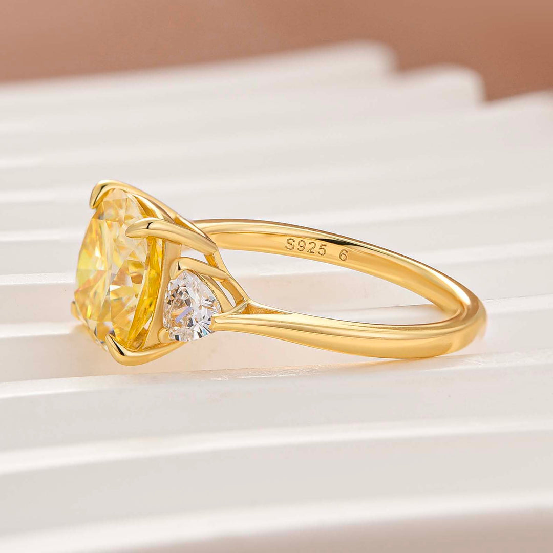 Moissanite 3.0Ct Lemon Yellow Cushion Cut Three-Stone Promise Ring For Women