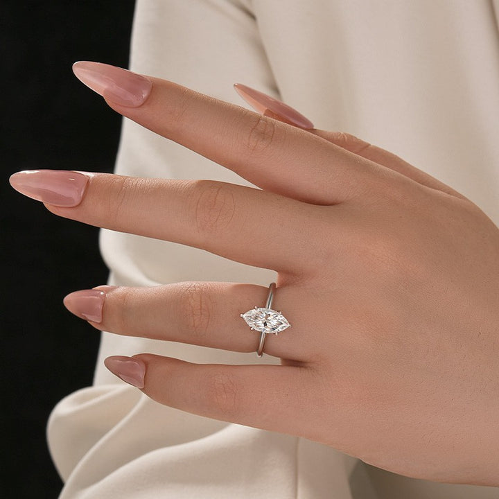 Moissanite 1.0 Ct/2.0 Ct/3.0Ct Marquise Cut Solitaire White Gold Promise Ring For Women