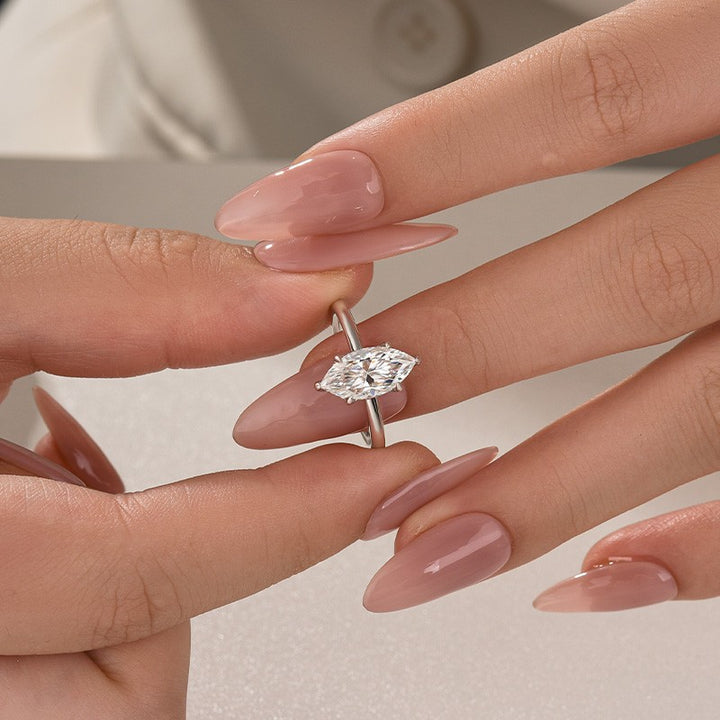 Moissanite 1.0 Ct/2.0 Ct/3.0Ct Marquise Cut Solitaire White Gold Promise Ring For Women