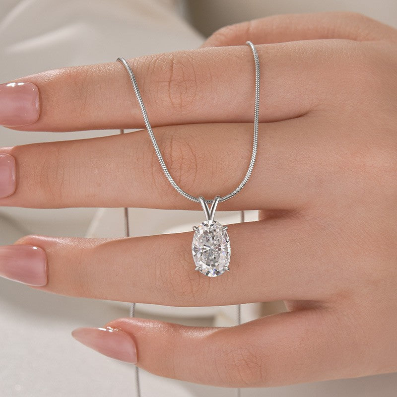 Moissanite 4.0Ct Oval Cut White Gold Pendant Necklace