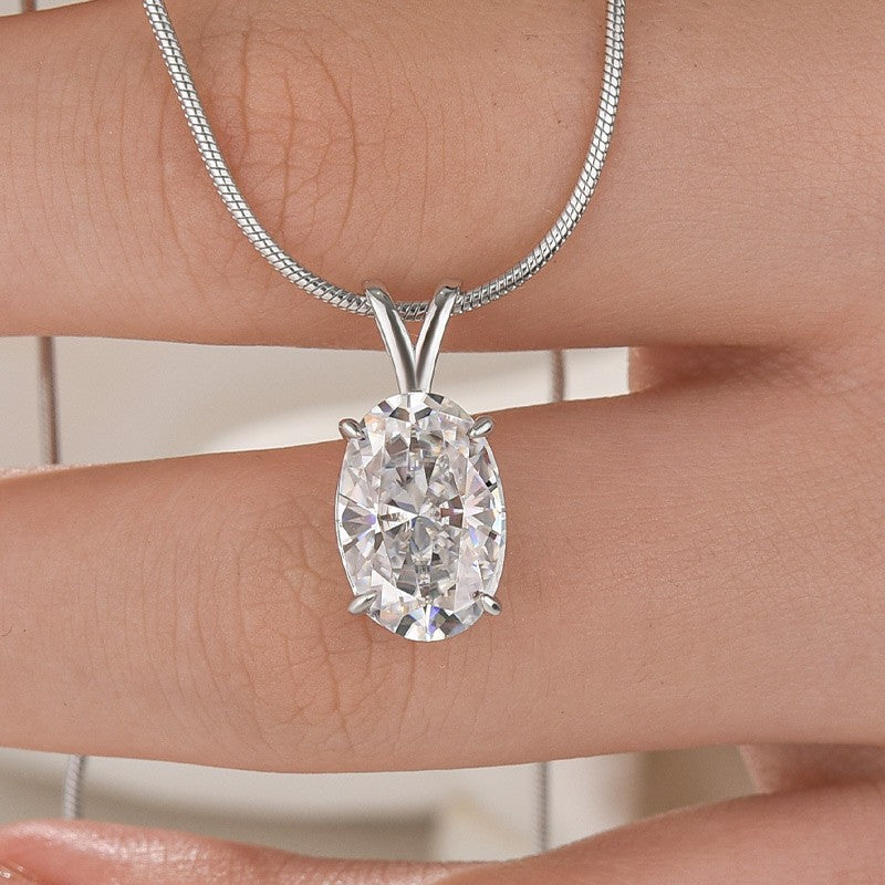 Moissanite 4.0Ct Oval Cut White Gold Pendant Necklace