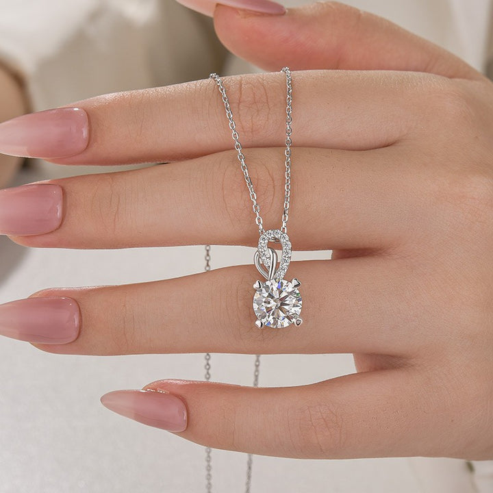 Moissanite 3.0Ct Round Cut White Gold Necklace In Sterling Silver