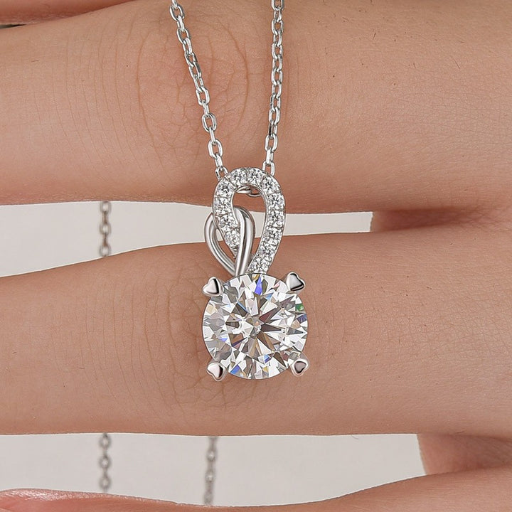 Moissanite 3.0Ct Round Cut White Gold Necklace In Sterling Silver