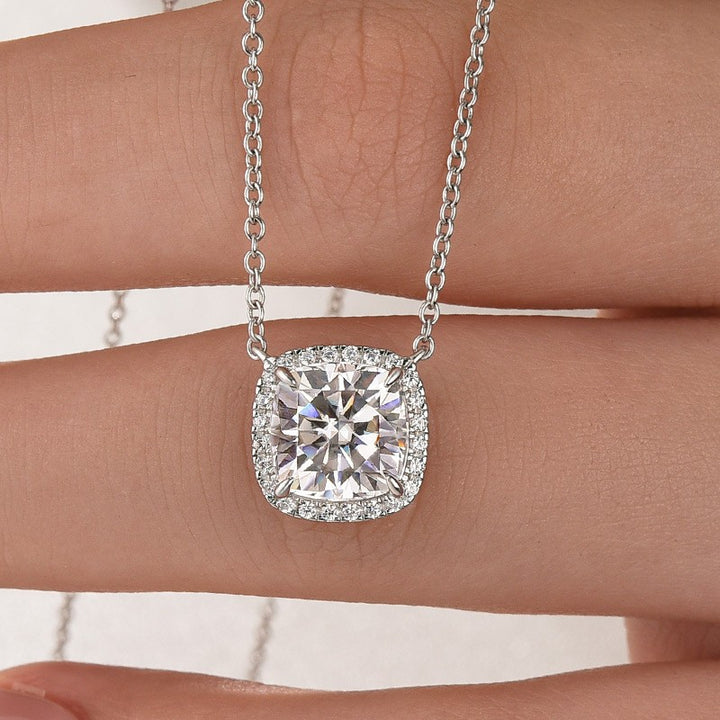 Moissanite Halo 3.0Ct Cushion Cut Pendant Necklace