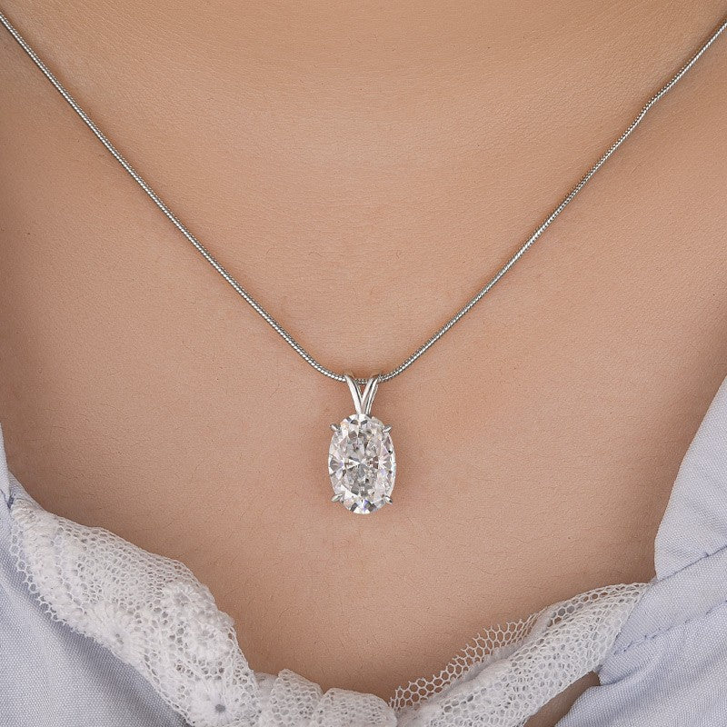 Moissanite 4.0Ct Oval Cut White Gold Pendant Necklace