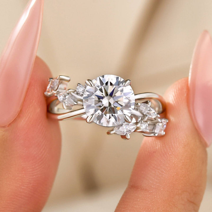 2.0Ct Round Moissanite Nature-Inspired Engagement Ring With Open Split Shank