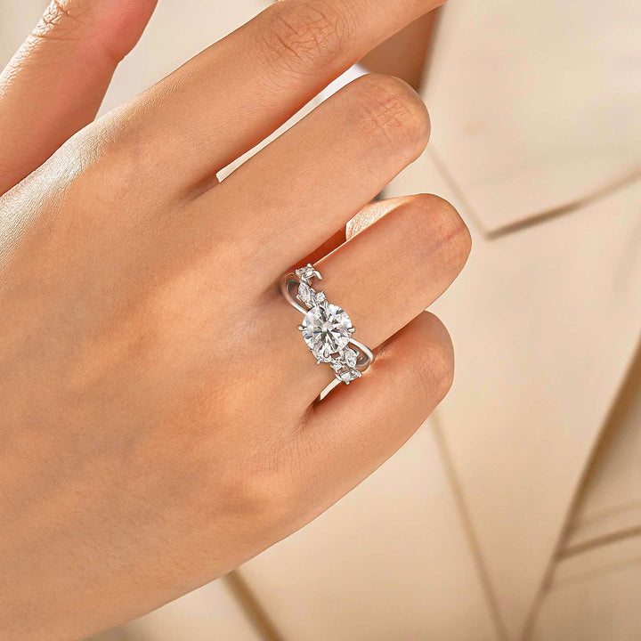 2.0Ct Round Moissanite Nature-Inspired Engagement Ring With Open Split Shank