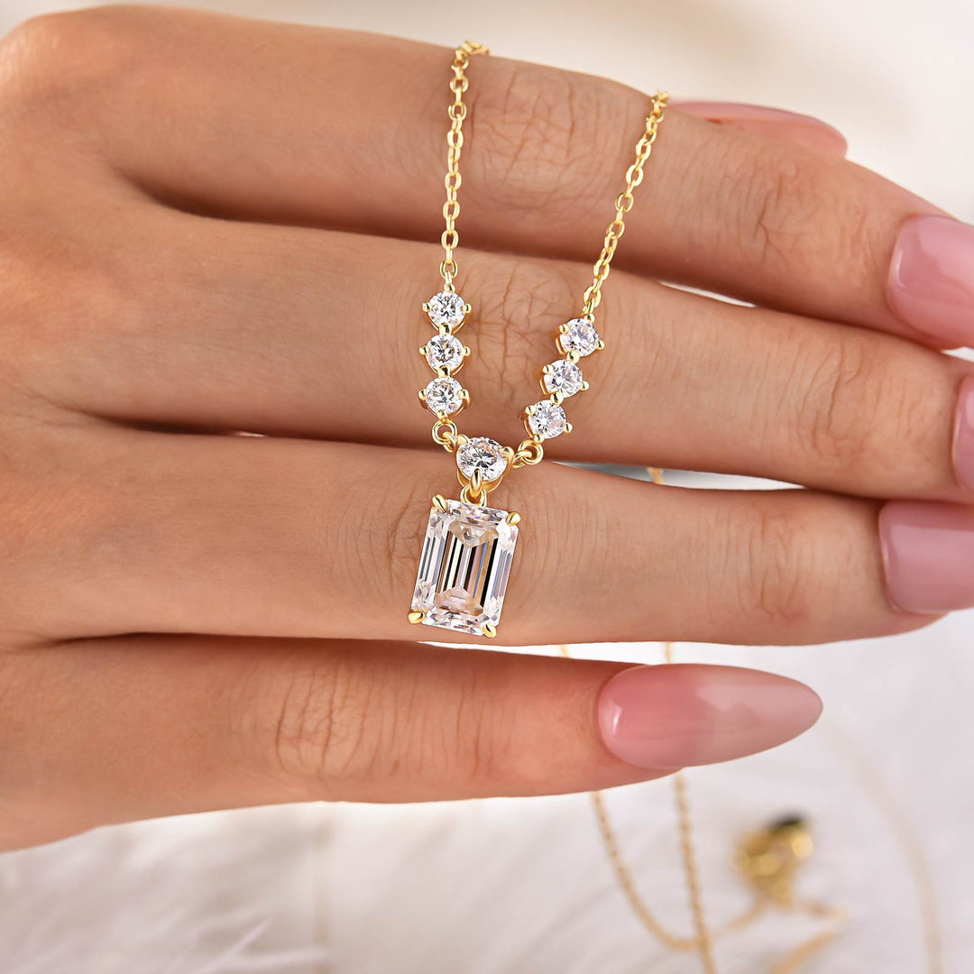 3.5Ct Emerald Cut Moissanite Yellow Chain Pendant Necklace In 925 Sterling Silver