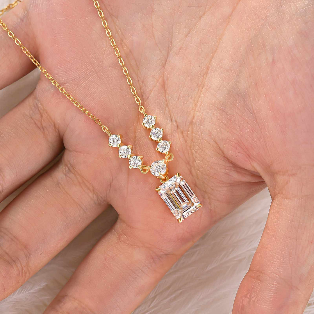 3.5Ct Emerald Cut Moissanite Yellow Chain Pendant Necklace In 925 Sterling Silver
