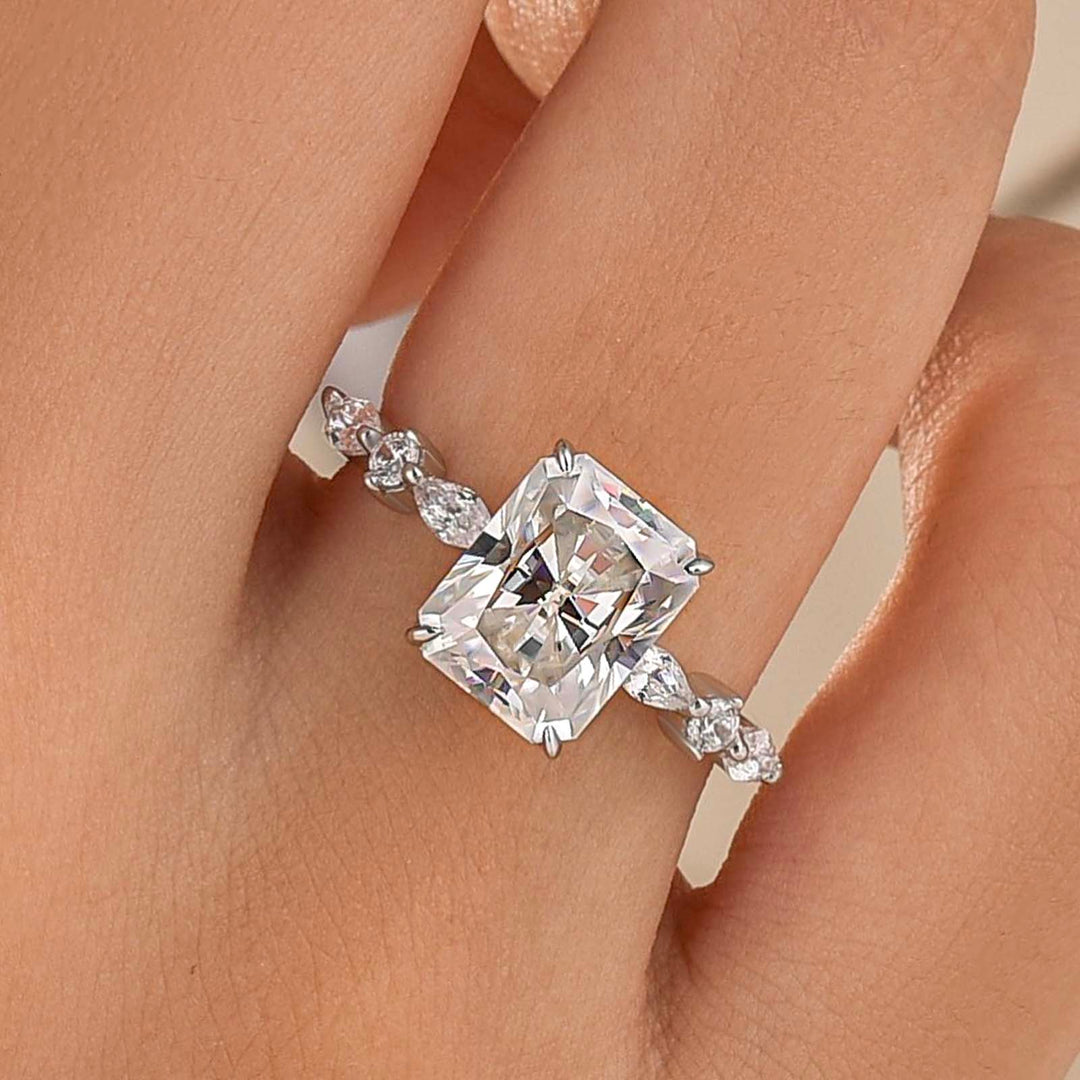 Moissanite 3.0Ct Radiant Cut Side Stone Everyday Wearable Ring For Women