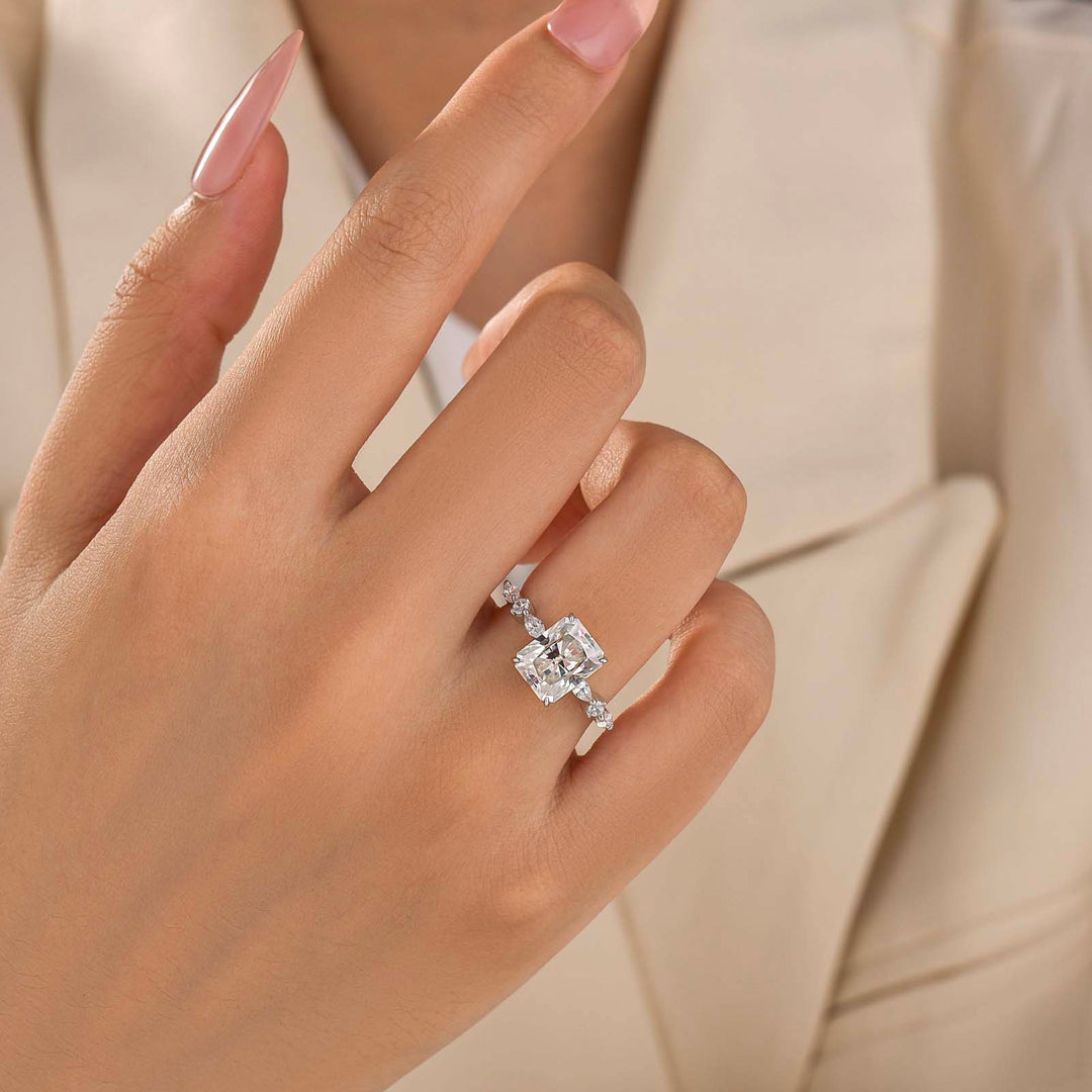 Moissanite 3.0Ct Radiant Cut Side Stone Everyday Wearable Ring For Women
