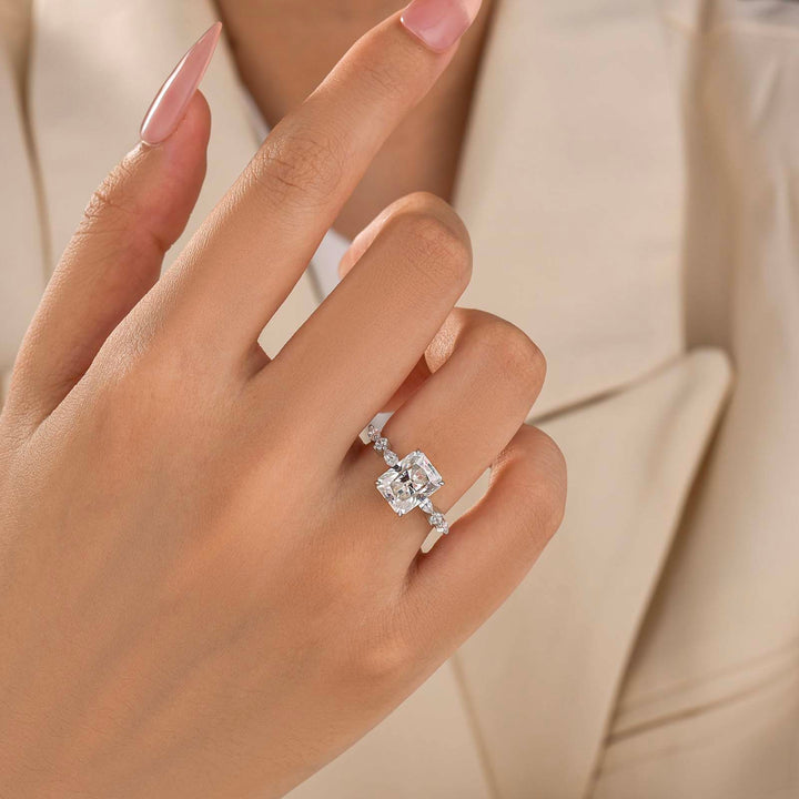 Moissanite 3.0Ct Radiant Cut Side Stone Everyday Wearable Ring For Women
